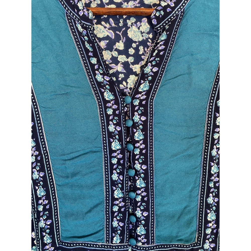 Woman Within Blouse Womens 18/20 Blue Floral Boho Tunic Button Flowy Peasant - Picture 4 of 10